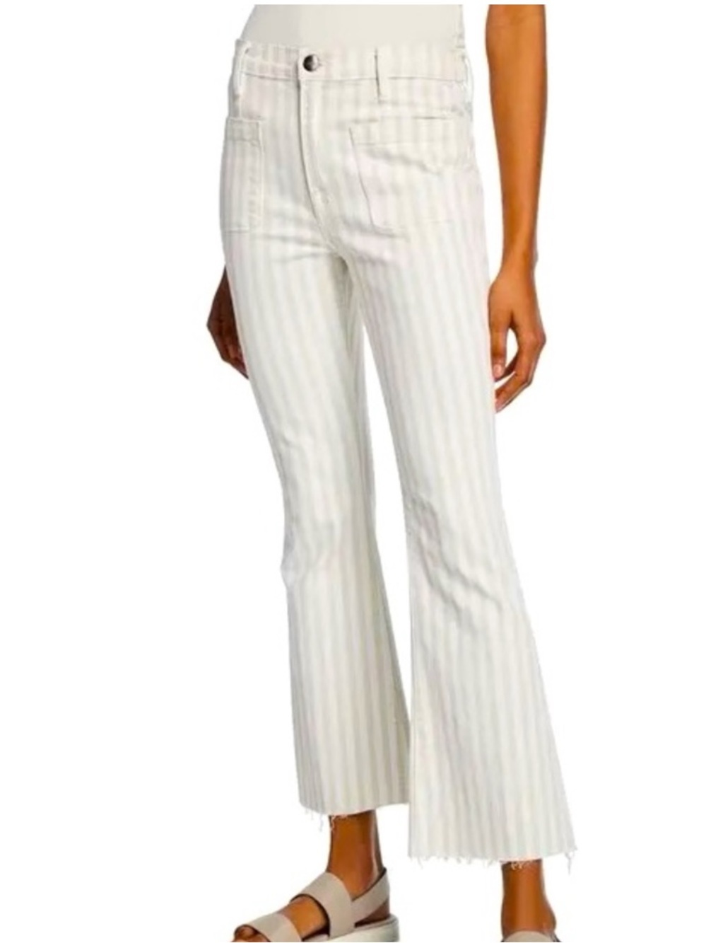 Frame Jeans Le Bardot Kick Flare Courtyard Stripe Beige White